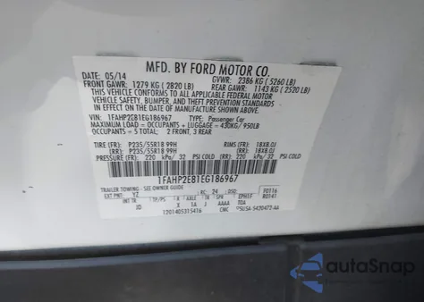 2014 Ford Taurus Sel из США, поврежденный, VIN 1FAHP2E81EG186967